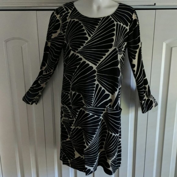 J. Crew black and tan pattern dress with 3/4 sleeves and pockets - Picture 10 of 10
